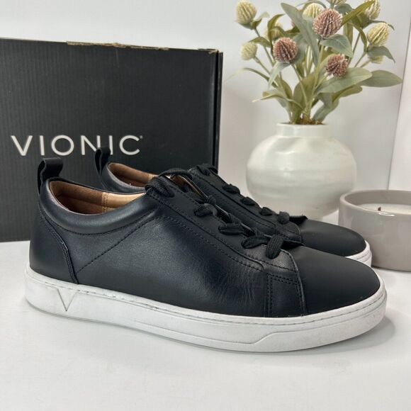 Vionic Lucas Lace Up Leather Sneaker Black Shoes H8281L1001 Men's US 7 M - Picture 1 of 10